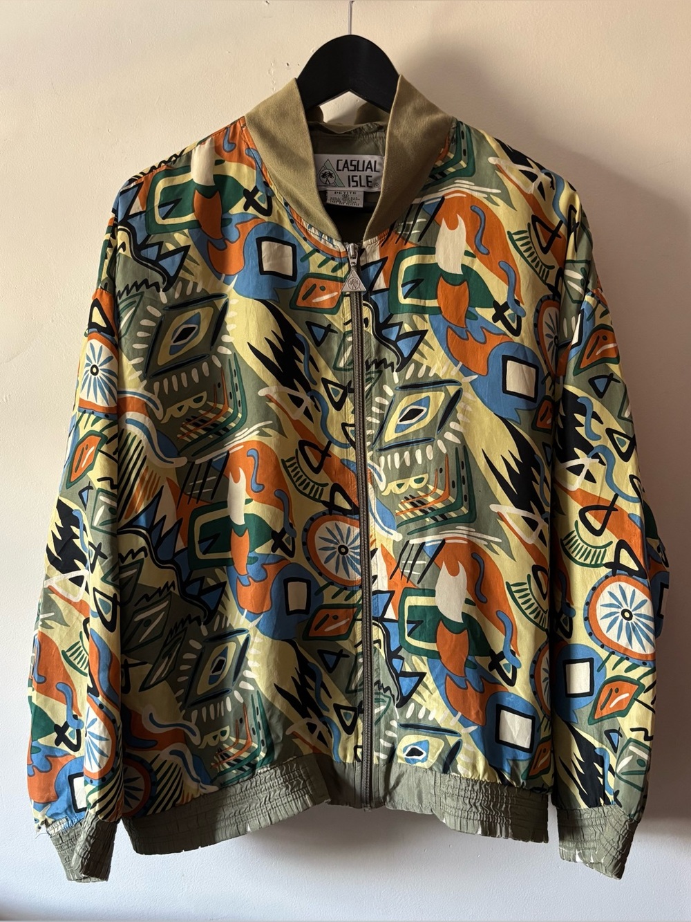 Casual Isle Vintage 100% Silk Printed Bomber Jacket Size Medium
